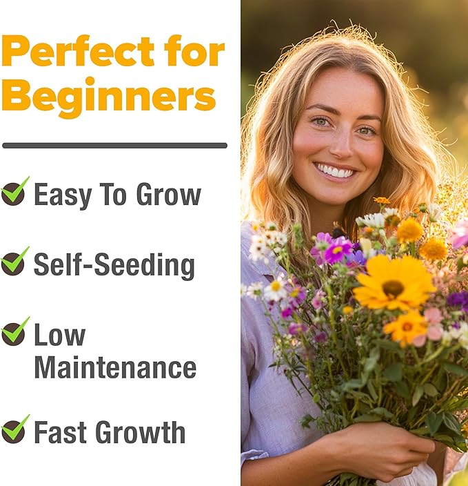 HOME GROWN Wildflower Seeds Bulk Mix | 110,600+ Non-GMO Annual Flower Seed for Planting | 21 Varieties for Butterfly & Pollinator Garden | 3 oz