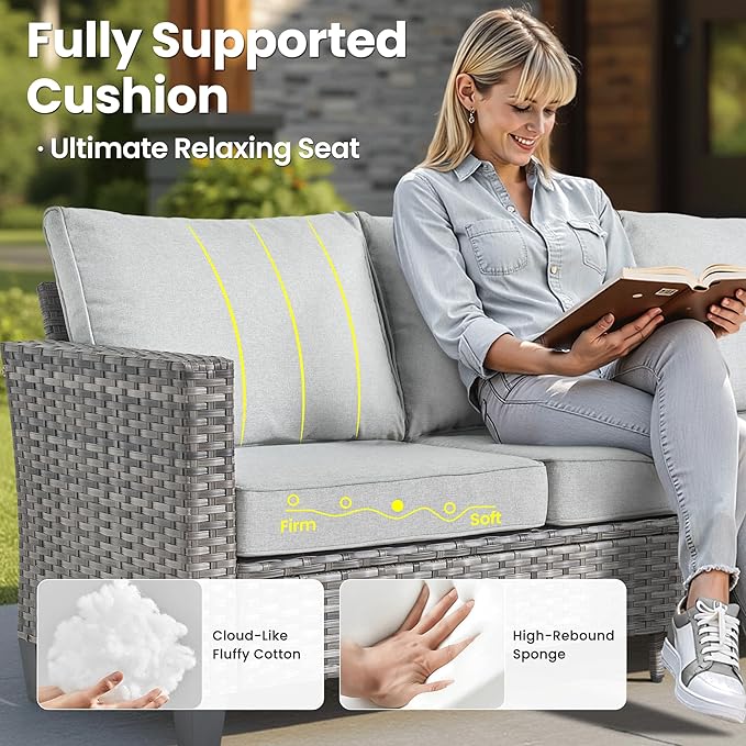 ovios Patio Furniture Set, 5 Pieces Outdoor Wicker Sofa Couch with Chairs, Ottomans and Comfy Cushions, All Weather High Back Rattan Conversation Set, Grey