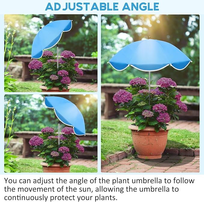 QRRICA 23.6" Adjustable Garden Umbrella Shade for Outdoor Use, Potted Greenery & Garden Beds – Angle-Adjustable Sun Protection