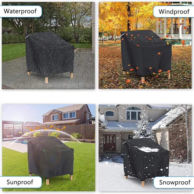 Gasadar Patio Chair Covers 2 Pack Waterproof for Outdoor Furniture, Heavy Duty 600D Patio Furniture Covers for Lounge Lawn Deep Seat 32" W x 37" D x 36" H, Black