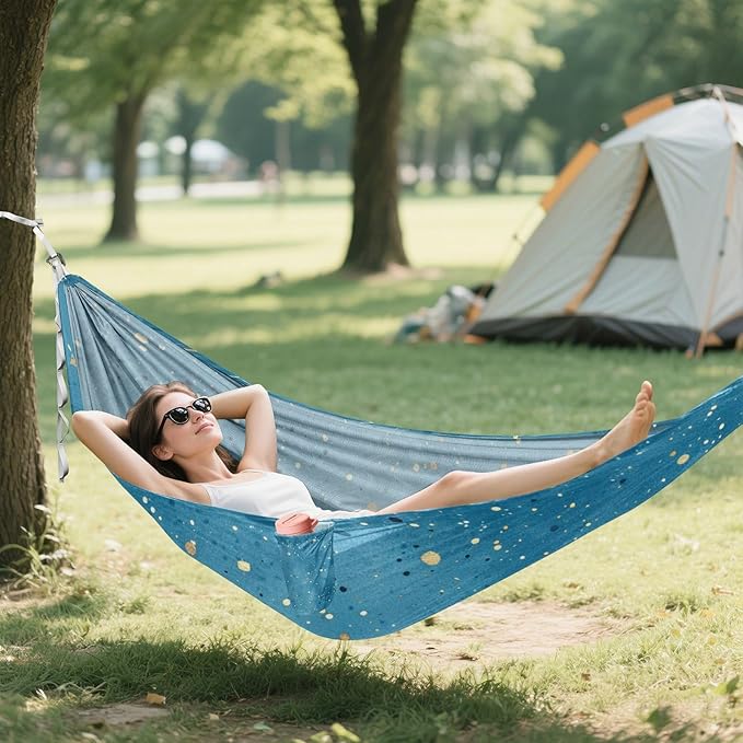 Blue with Gold 330lb Capacity Hammocks for Camping Tree Hammock for Patio Backyard Lounge Base Silla hamacas para adultos