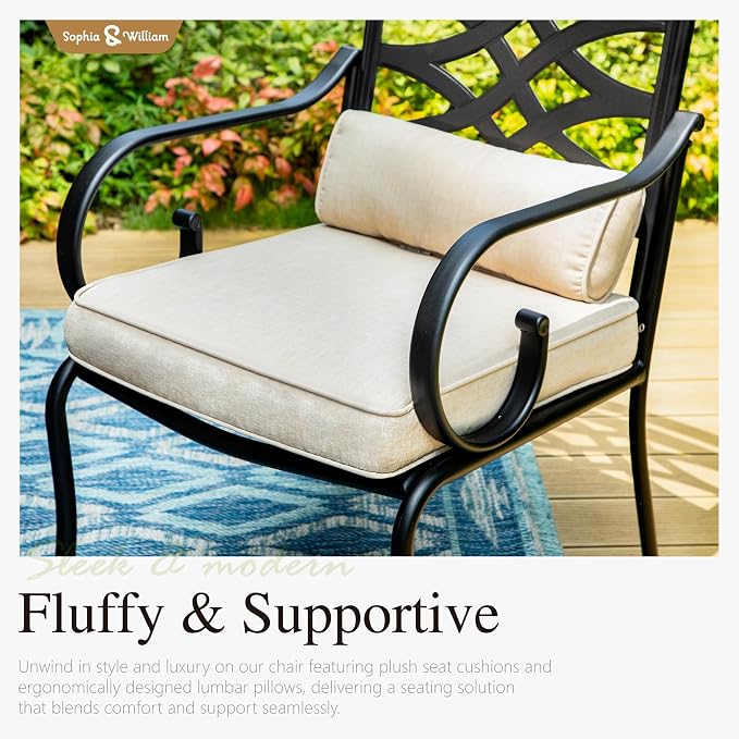 Sophia & William Patio Dining Set, Steel, Beige | E-Coated, Cushions Included, For Patio, Garden and Yard