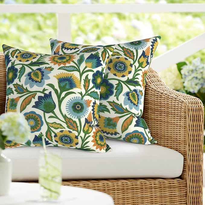 DYTXIII Pack of 2 Waterproof Outdoor Pillow with Inserts, 18x18 Square Patio Decorative Throw Pillow for Home,Sofa,Bench and Patio Furniture,Fiesta Floral