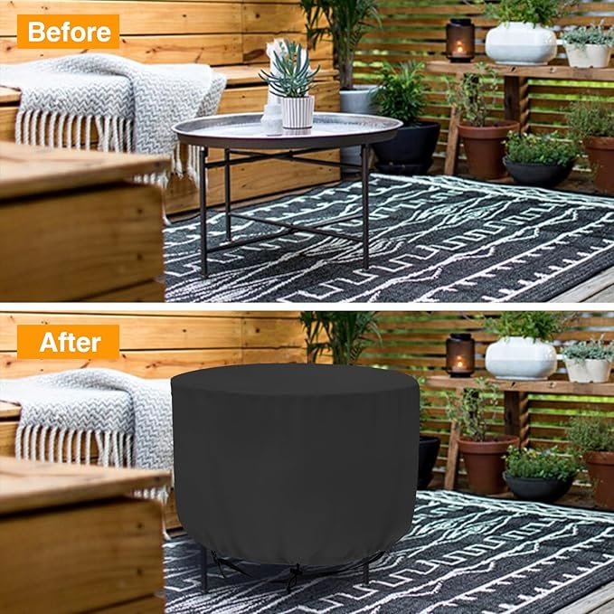 Patio Chair Cover (Black), 23" DIA X 18"H, Portable Propane Grill cover, Outdoor Patio Furniture Cover Waterproof for Coffee Table, Hot Tub Side Table with 7.5 Gallon Cool Bar and Wine Cooler