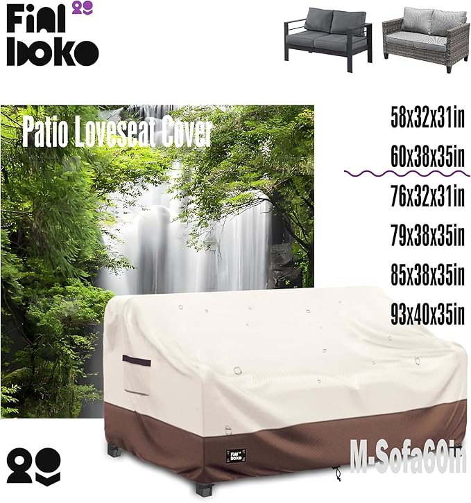 2-Seater Outdoor Couch Cover,60" Wx38 Dx35 H Patio Loveseat Cover,100% Waterproof Heavy Duty Patio Sofa Covers,Patio Furniture Covers,Beige&Brown