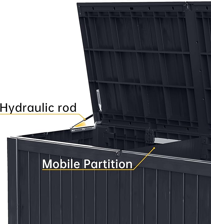 DRATO 200 Gallon Deck Box, Waterproof Resin Large Outdoor Storgae Box for Patio Furniture, Patio Cushions, Gardening Tools, Pool Supplies, Lockable (Black, 200 Gallon)