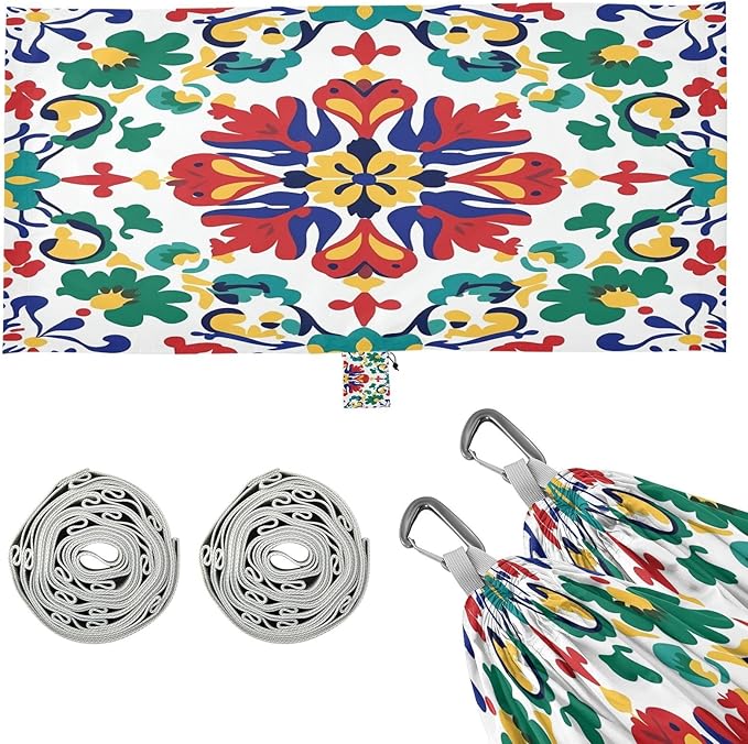 Hammocks for Outside Traditional Mexican Tiles Camping Hammock Portable Hammocks with Tree Straps and Carry Bag Camping Accessories for Hiking Beach Outdoor