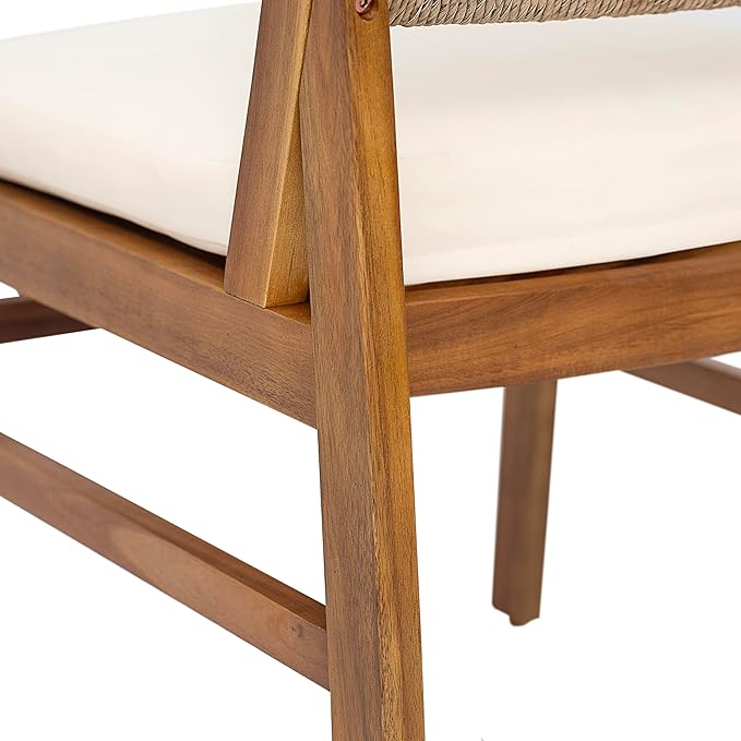 Christopher Knight Home Harly Acacia Wood Patio Dining Set for 6, Solid Wood Outdoor Dining Table Set for 6, 7 Piece Outdoor Dining Set with Rectangular Table and Wicker Backrest, Teak+Cream