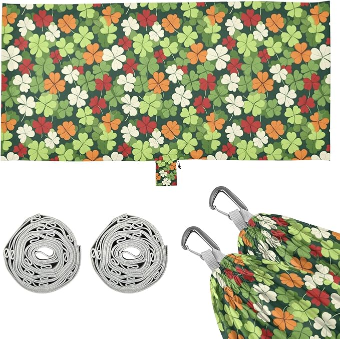 Camping Hammock Outdoor Hammocks for Outside Four Leaf Clover Beach Trees Portable Lightweight with Pockets Tree Straps Indoor
