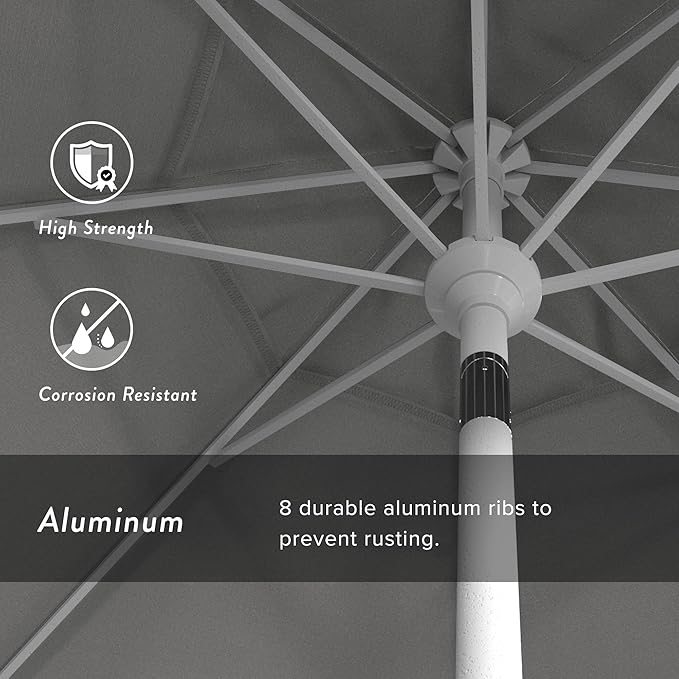 California Umbrella 7.5' Rd. Aluminum Patio Umbrella, Crank Lift, Collar Tilt, White