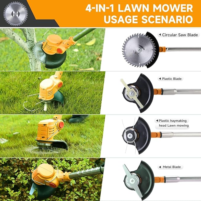 Electric Weed Wacker Cordless for Dewalt 21V MAX Battery, 4-in-1 Weed Eater Battery Powered, Brush Cutter with 4Types Blades, for Lawn, Yard and Bush Trimming (No Battery)