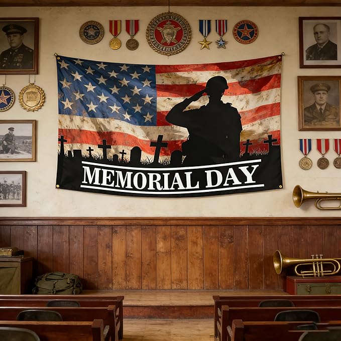Memorial Day Flag 3x5 Ft Outdoor Double Sided Mirror Printed 4th of July Patriotic Flag Veterans Day Banner for Indoor Outdoor House Yard with 2 Grommets