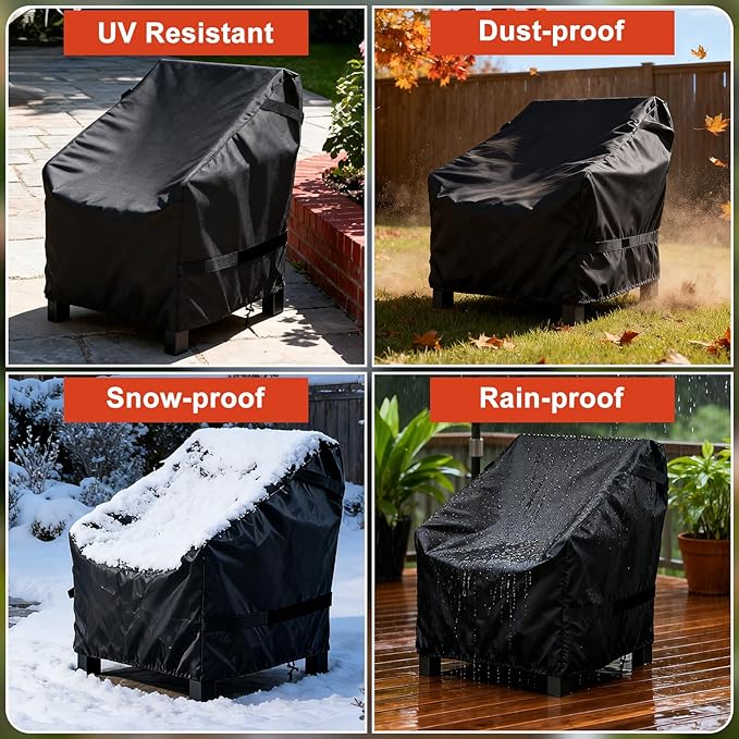 LBTING Outdoor Chair Covers 2-Pack, Patio Swivel Chair Covers 29W x 30D x 36H Inches, 420D Oxford Waterproof Windproof Dust-proof UV-Resistant Furniture Cover - Black