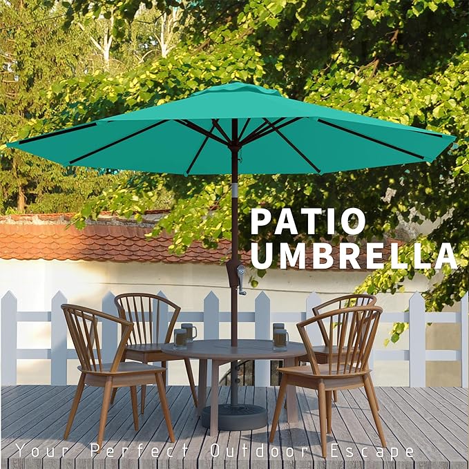 10FT Patio Umbrella, Outdoor Umbrella with Push Button Tilt and Crank, 8 Sturdy Ribs, UV Protection & Waterproof Market Umbrella for Pool, Backyard, Beach,Deck (Cerulean)