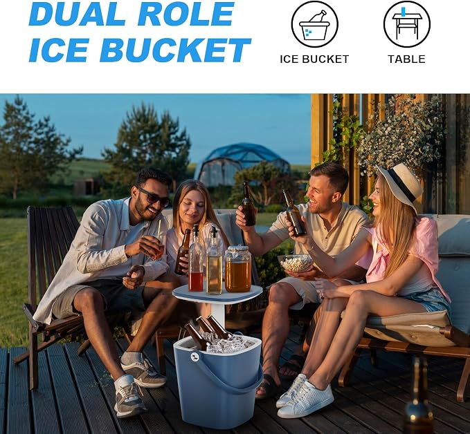 EasyUp Outdoor Cooler Side Table, Portable Ice Cooler Table with Table Top, Outdoor Ice Cool Bar, Lift Top Lid, Durable Handle, Cold Resistance, for Patio, Pool, Camping (Blue)