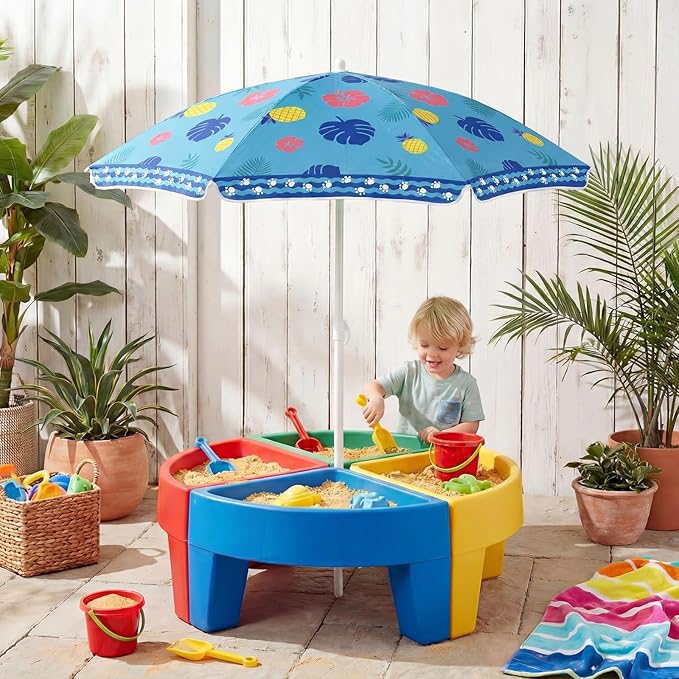 Dansydaisy Beach Umbrella for Water Table, Picnic Table Shade, 47 Inch Replacement Portable Outdoor Umbrella, UV Protection for Sand Play Camping Patio Garden, Tables Not Included