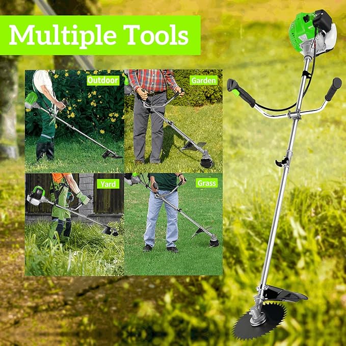 COOCHEER Brush Cutter Gas Powered 58cc, 4 in 1 Weed Wacker Gas Powered, 2 Cycle Straight Shaft String Trimmer Grass Cutter Machine for Lawn and Garden Care Trimming, Green