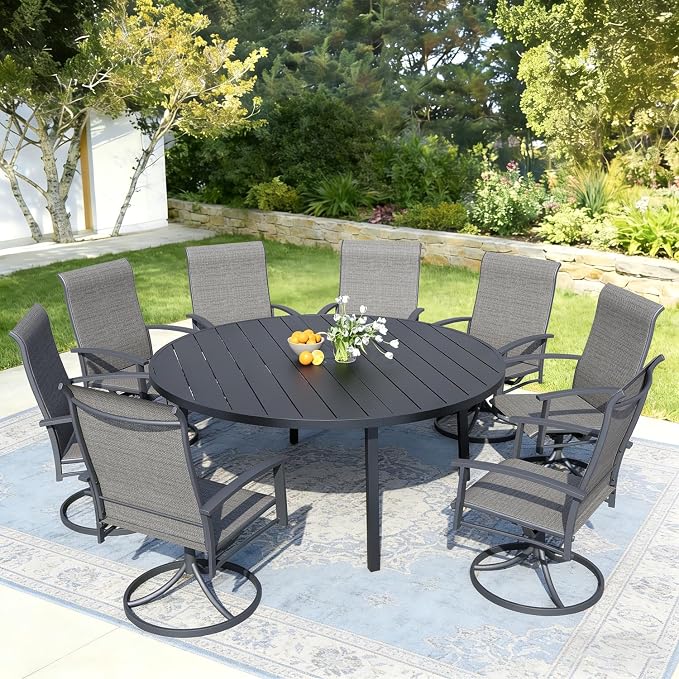 Outdoor Swivel Rocker Dining Chair Set of 8, All Weather Patio Dining Chair with Textilene High Back and Metal Frame, Backyard, Lawn Garden and Deck Porch Patio Furniture Set