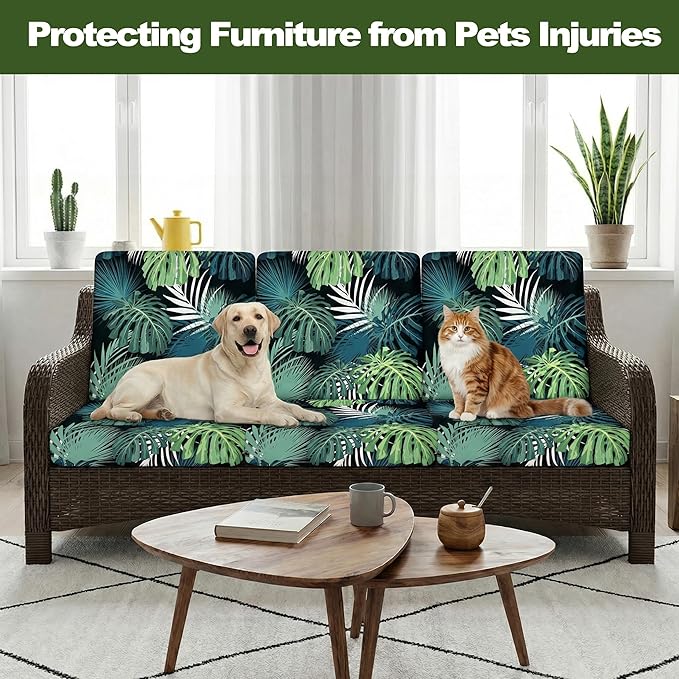 CALBODE 14 Pcs Stretch Outdoor Seat Cushion Covers, Washable Chair Seat Cover for Patio Furniture Cushions Soft Indoor and Outdoor Couch Cover Replacement (Greenery, Cover Only)