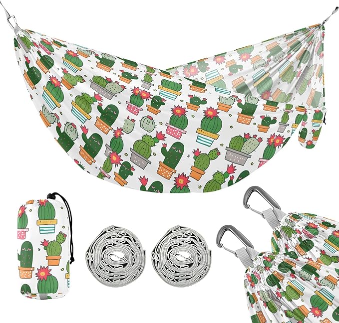 Camping Hammock Outdoor Hammocks for Outside Cute Cactus Beach Trees Portable Lightweight with Pockets Tree Straps Indoor