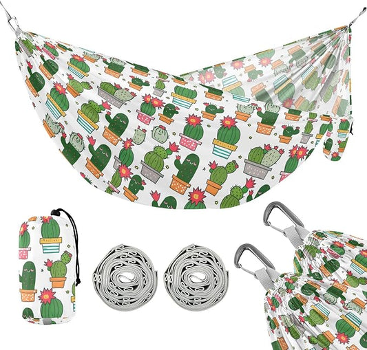 Camping Hammock Outdoor Hammocks for Outside Cute Cactus Beach Trees Portable Lightweight with Pockets Tree Straps Indoor