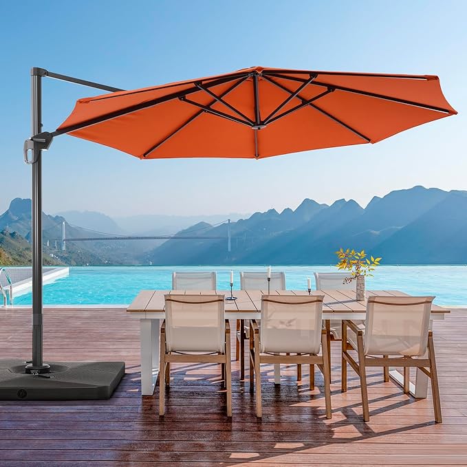 FLAME&SHADE 11 ft Cantilever Offset Patio Umbrella, Large Heavy Duty Outdoor Patio Umbrella Aluminum 360° Rotation Round Outdoor Umbrella for Deck,Pool,Backyard