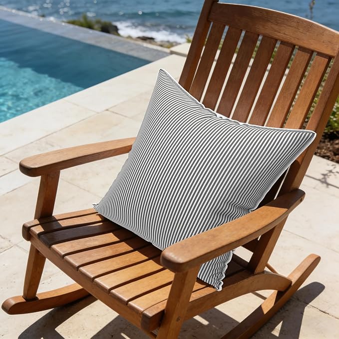 LVTXIII Outdoor Throw Pillows 20x20 Patio Waterproof Square Pillows with Piping Fade Resistant Accent Pillow for Spring Summer Garden Decoration, Set of 2, Strip Grey