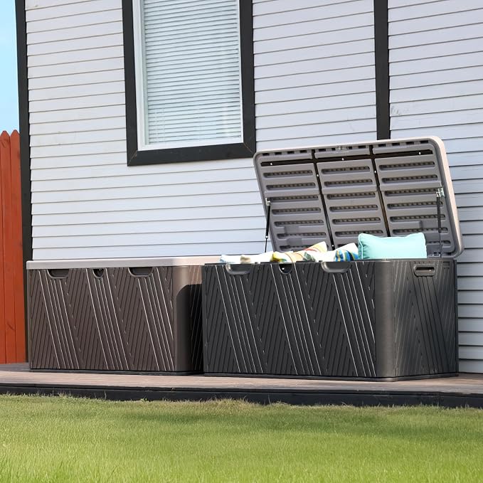 Aoodor 85 Gallon Deck Box, Outdoor Storage Box, Waterproof & Weather-Resistant Lockable, Patio Bench Storage Box for Cushion, Garden Tools, Black