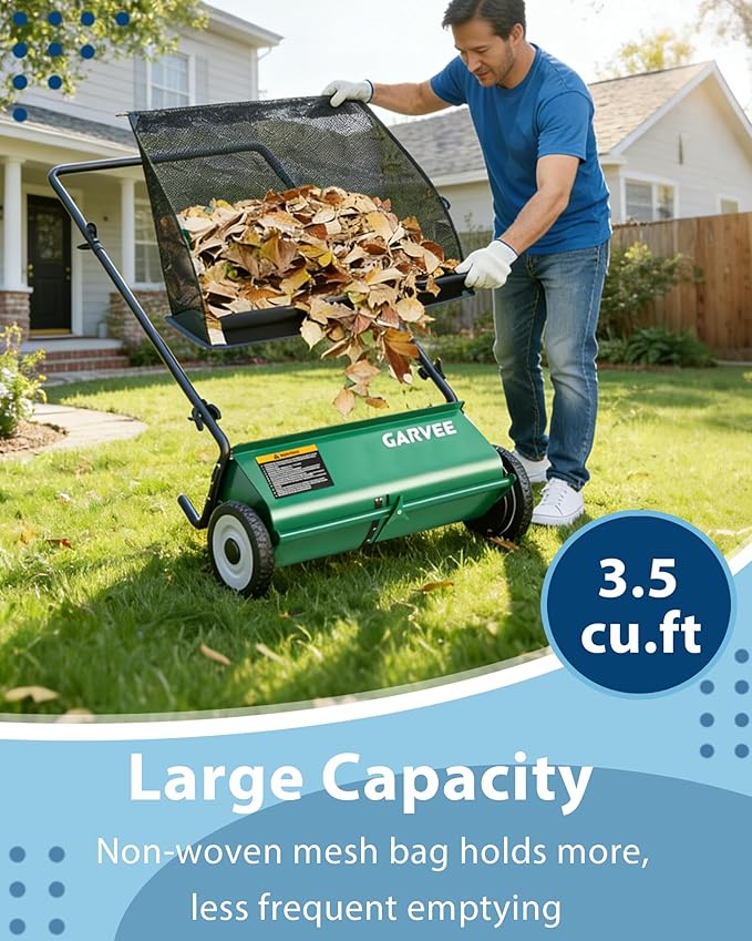 Push Lawn Sweeper,21-Inch Width Enhanced 4-Brush System, 3.5 ft Capacity Heavy Duty Steel Frame, Ideal for Yard and Garden Clean up, Green