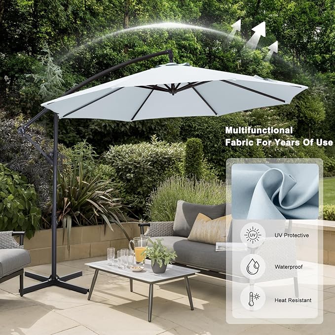 ABCCANOPY 10FT Cantilever Patio Umbrella 360° Rotation Outdoor Offset Umbrella for Backyard, Deck, Poolside (Gray)