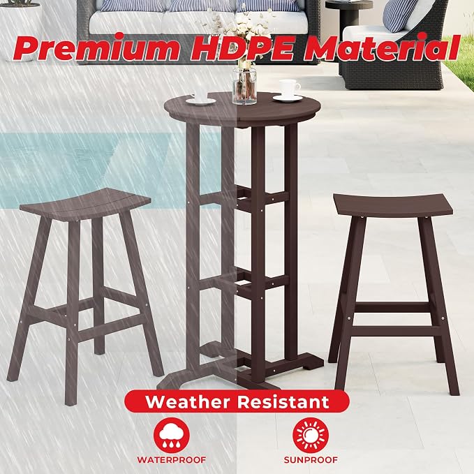 Costaelm Outdoor Bar Table, 42" Counter Height Round Patio Cocktail Bar Table, Patio Bar Table 3-Pieces Set Bistro Dining Table Pub Table for Deck, Backyard, Garden, Dark Brown