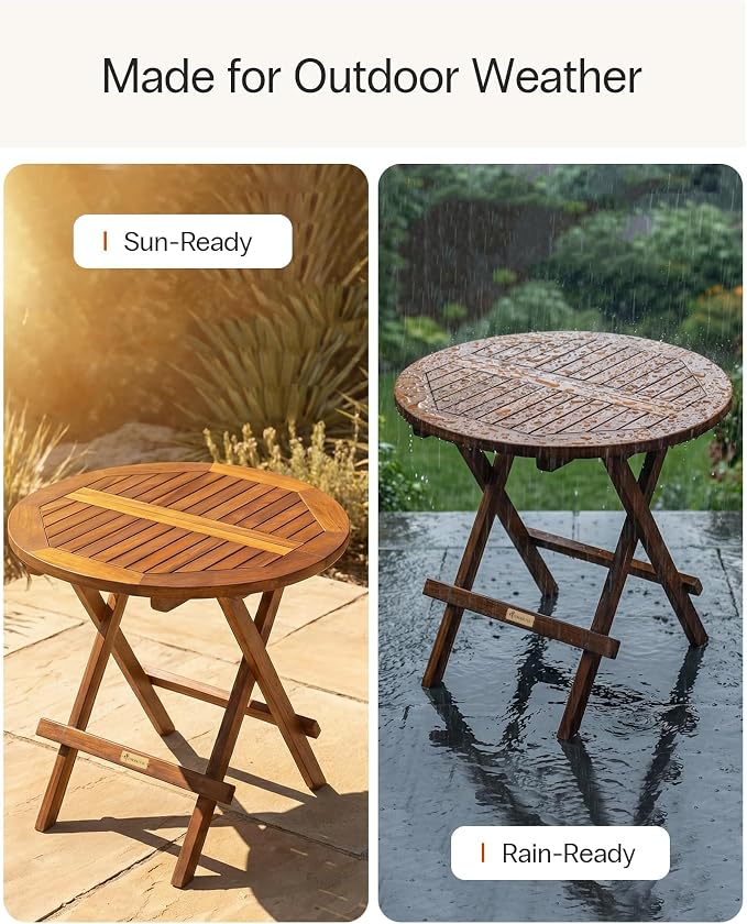 StrongTek Teak Folding Side Table, Solid Teak Wood Outdoor Patio Accent Table, Foldable Round Balcony Table for Small Spaces, 20" Diameter x 20" H, Easy to Store