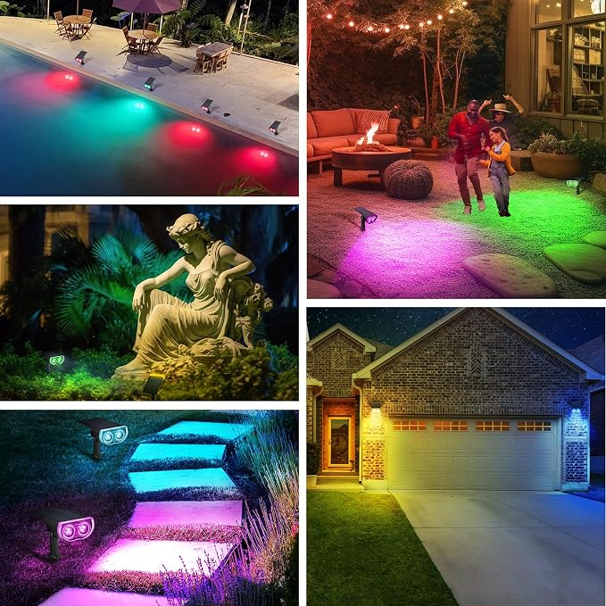 Linkind RGB Solar Spotlights Outdoor Waterproof 9 Modes Multicolor 6 Pack | StarrayS Mini, 9 Color Changing Modes, IP65, Adjustable Head, for Holiday House Decor Landscape Garden Yard Tree Flag Patio