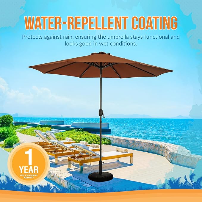 Island Umbrella Trinidad 9 ft Octagon Patio Umbrella – With Crank Lift, Push-to-Tilt, Rust-Resistant Steel Pole, 8-Rib Frame & Weather-Resistant Canopy – Brown/Coffee Outdoor Umbrellas for Patio