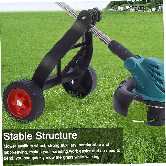String Trimmer Support Wheels, Adjustable Lawn Mower Auxiliary Walk Behind Weed Wacker Wheels, Garden Lawn Tool Attachment for Grass Eater Holder (Black)