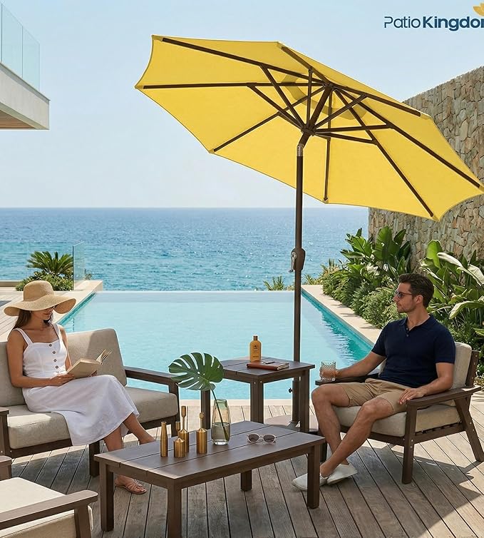 PatioKingdom 10FT Patio Umbrella with Push Button Tilt and Crank, Outdoor Market Umbrella with 8 Fiberglass Ribs, UV Protection Table Umbrella for Pool,Backyard,Garden,Deck
