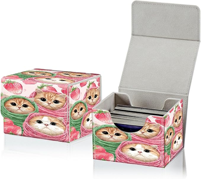 Card Deck Box for MTG, Cards Storage Box Fits 120+ Sleeved, Leather Small Size Strong Magnetic Closing Card Case for Board Games Magic TCG CCG Baseball Collection, Moon Orange Mushroom