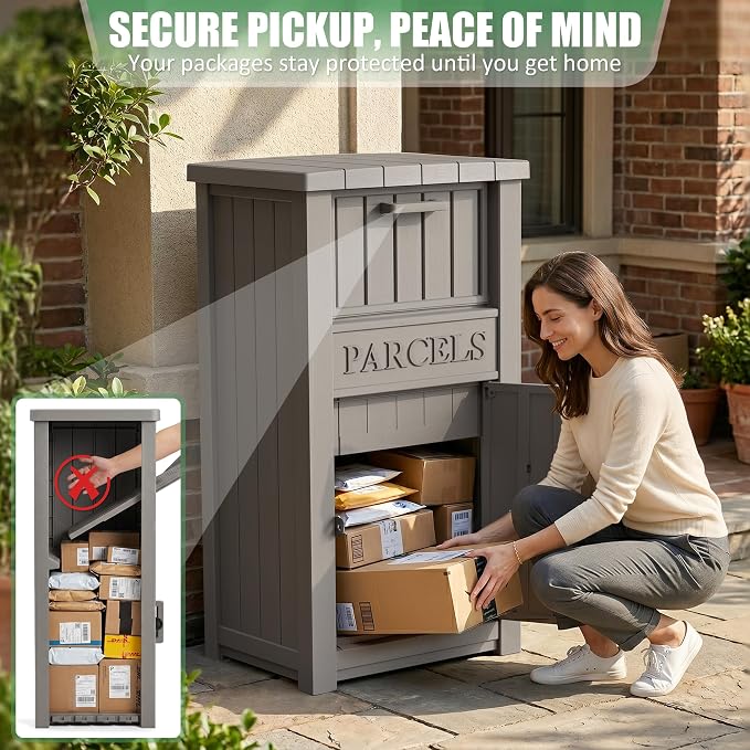 Large Package Delivery Boxes for Outside Waterproof Parcel Drop Storage Box UV Resistant Resin Lockable Secure for Outdoor Porch Patio (Grey-2)