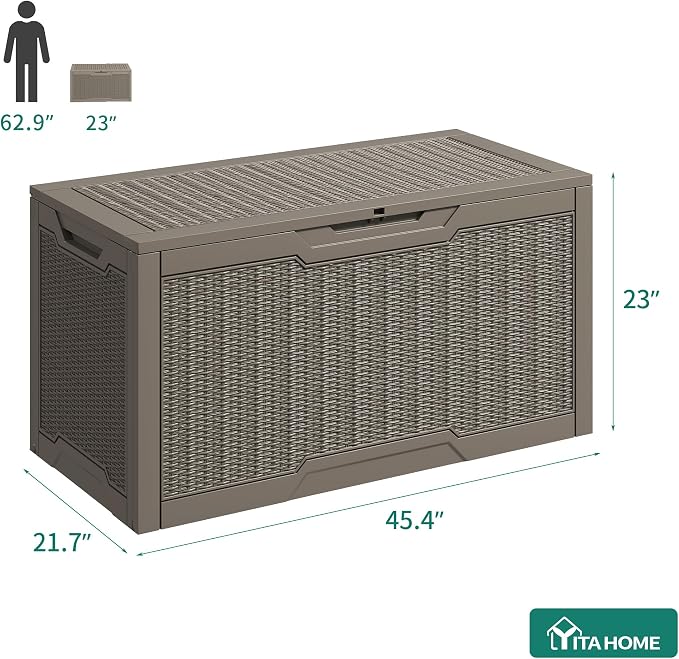 YITAHOME 100 Gallon Large Resin Deck Box Outdoor Storage Boxes for Patio Furniture, Outdoor Cushions, Garden Tools and Pool Supplies-Waterproof,Lockable (Taupe)