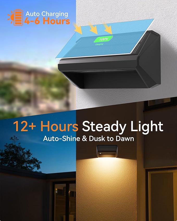 Solar Fence Lights Outdoor, 6 Pack Ultra-Bright 100 Lumens Fence Lights Solar Powered, IP65 Waterproof, 9 Color Modes, 12+ Hours Lighting Decor for Backyard/Patio/Deck/Wall/Pool