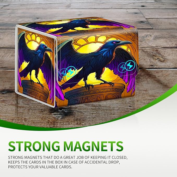 Card Deck Box for MTG, Cards Storage Box Fits 120+ Sleeved, Leather Small Size Strong Magnetic Closing Card Case for Board Games Magic TCG CCG Baseball Collection, Eagle With Purple Wings