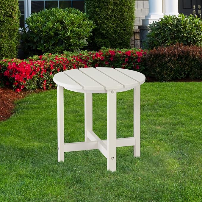 Vasitelan Patio Adirondack Side Table, Double Outdoor Side Table, Poly Lumber end Table, Weather Resistant for Indoor, Patio, Pool, Porch (White)
