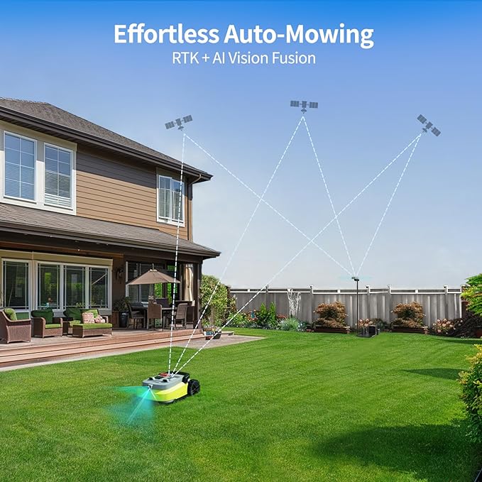 Robot Lawn Mower, RTK+AI Vision Robot Mower for Accurate Navigation & Obstacle Avoidance, No Perimeter Wire, Smart APP Control, Automatic Grass Cutting for Large Lawns, 55% Slopes, 52dB Quiet