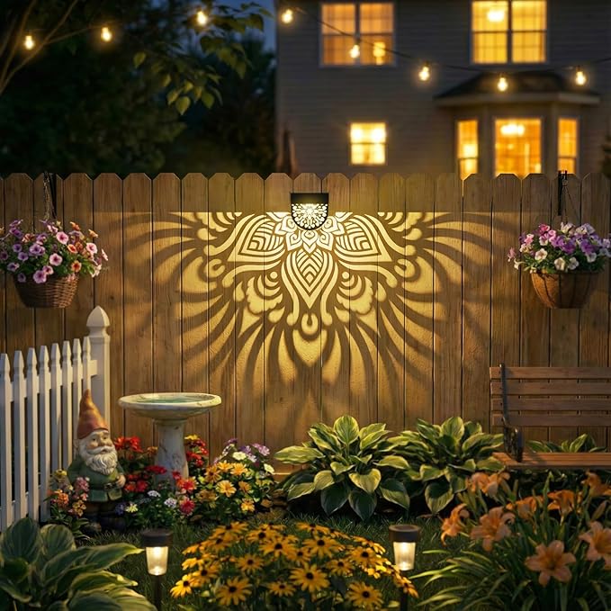 Hapjoy Solar Fence Lights Outdoor 4 Pack Solar Step Lights LED Powered Wall Lights Decorations Warm Yellow Light Waterproof Decorative Lighting for Garden, Front Door, Backyard (Black 1)