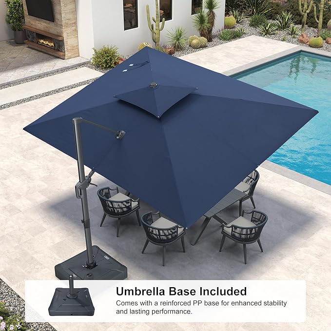 PURPLE LEAF 9' x 12' Cantilever Patio Umbrella Outdoor Umbrella with 280lbs Base Large Rectangular Windproof Offset Umbrella for Pool Deck Garden, Ocean Slate