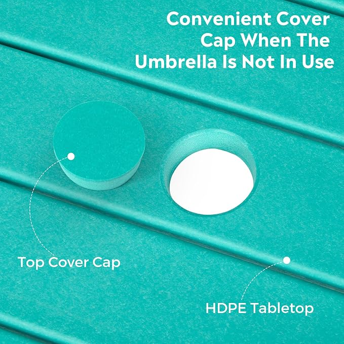 Costaelm Patio Bistro Table, 42" Counter Height Round Patio Cocktail Bar Table with Umbrella Hole, Outdoor Bistro Dining Pub Table for Front Porch Deck Backyard Garden, Turquoise