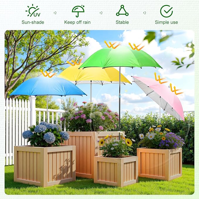 Garden Umbrellas for Plants Flowers, 4 Pack Plant Shade Umbrellas for Outdoor Plants Flowers, Plant Shade Umbrella with Stake for Potted Plants, 43.3" Height Large Plant Sun Shade Cover UV Protection