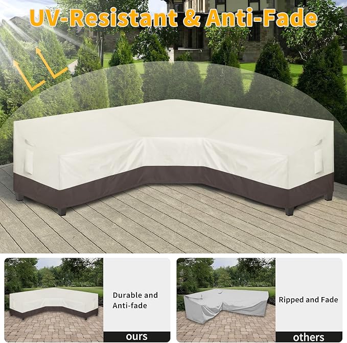 Easy-Going Outdoor V-Shaped Sectional Sofa Cover 89"X89" UV Resistant Patio Sectional Couch Cover Waterproof Lawn Patio Furniture Cover, Beige/Brown