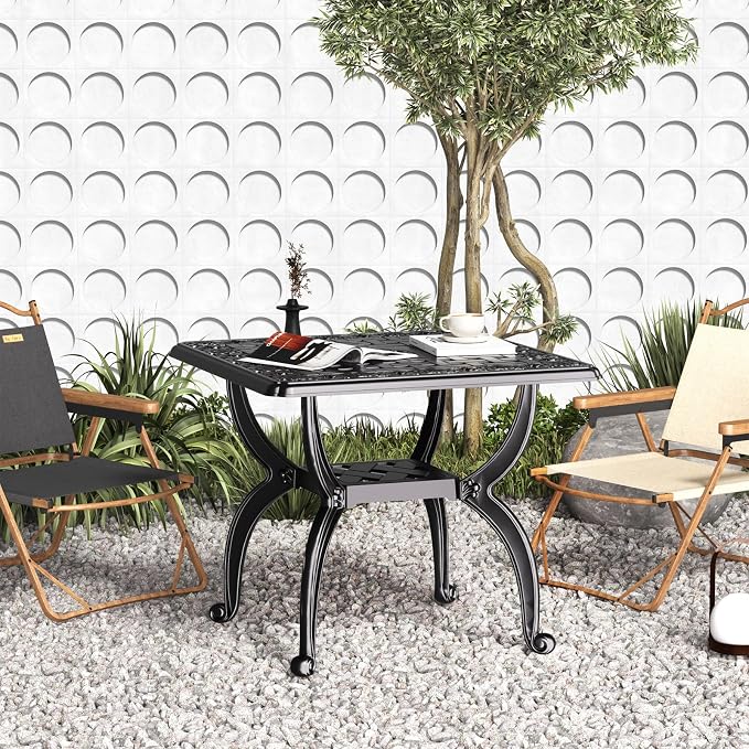 21" Patio Bistro Table, Cast Aluminum Side Table, Outdoor End Table for Garden/Yard/Pool/Porch, Black