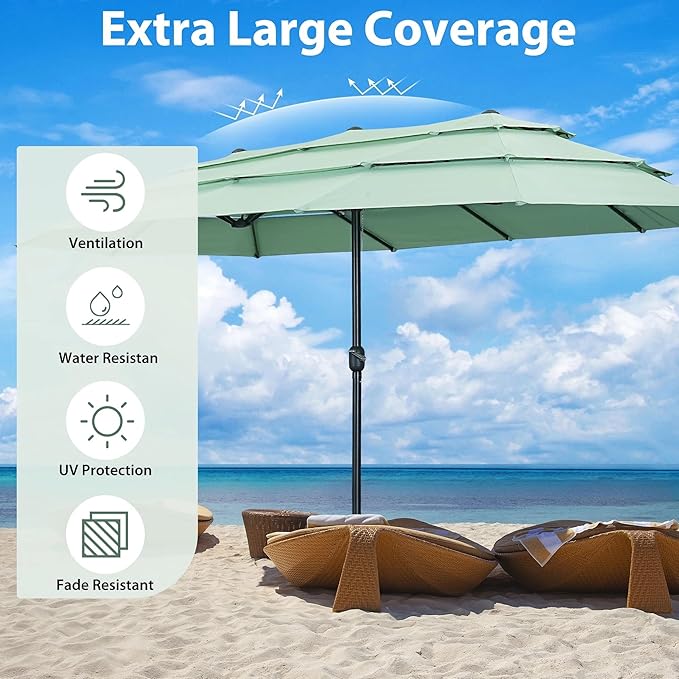 Ainfox 15ft Large Patio Umbrella, Outdoor Double-Sided Pool Umbrellas, 3 Tiers Large Rectangle Market Umbrella for Poolside